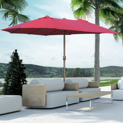 Parasol de jardin XXL dim. 4,6L x 2,7l x 2,4H m manivelle pied & contrepoids inclus acier polyester haute densité
