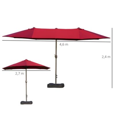 Parasol de jardin XXL dim. 4,6L x 2,7l x 2,4H m manivelle pied & contrepoids inclus acier polyester haute densité