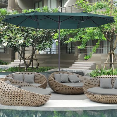 Parasol de jardin XXL dim. 4,6L x 2,7l x 2,4H m ouverture fermeture manivelle acier polyester haute densité