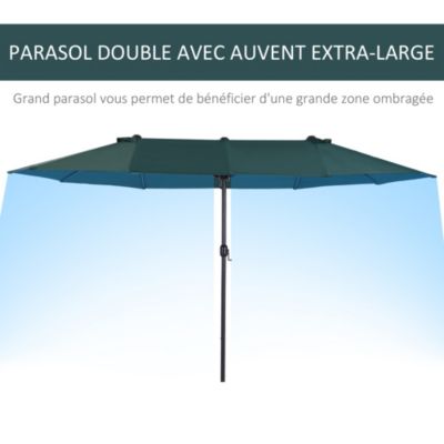 Parasol de jardin XXL dim. 4,6L x 2,7l x 2,4H m ouverture fermeture manivelle acier polyester haute densité