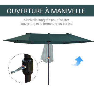 Parasol de jardin XXL dim. 4,6L x 2,7l x 2,4H m ouverture fermeture manivelle acier polyester haute densité