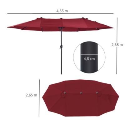 Parasol de jardin XXL dim. 4,6L x 2,7l x 2,4H m ouverture fermeture manivelle acier polyester haute densité