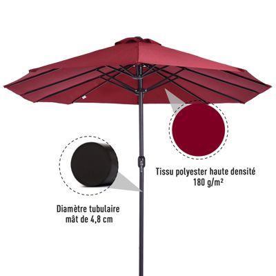 Parasol de jardin XXL dim. 4,6L x 2,7l x 2,4H m ouverture fermeture manivelle acier polyester haute densité