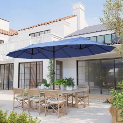 Parasol de jardin XXL dim. 4,6L x 2,7l x 2,4H m ouverture fermeture manivelle acier polyester haute densité