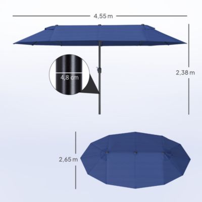 Parasol de jardin XXL dim. 4,6L x 2,7l x 2,4H m ouverture fermeture manivelle acier polyester haute densité