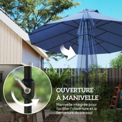 Parasol de jardin XXL dim. 4,6L x 2,7l x 2,4H m ouverture fermeture manivelle acier polyester haute densité
