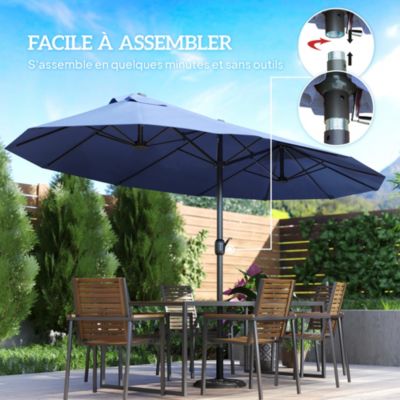 Parasol de jardin XXL dim. 4,6L x 2,7l x 2,4H m ouverture fermeture manivelle acier polyester haute densité