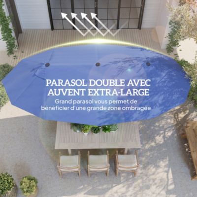 Parasol de jardin XXL dim. 4,6L x 2,7l x 2,4H m ouverture fermeture manivelle acier polyester haute densité