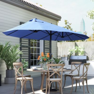 Parasol de jardin XXL dim. 4,6L x 2,7l x 2,4H m ouverture fermeture manivelle acier polyester haute densité