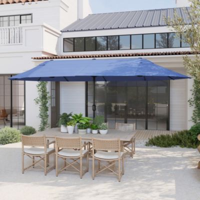 Parasol de jardin XXL dim. 4,6L x 2,7l x 2,4H m ouverture fermeture manivelle acier polyester haute densité