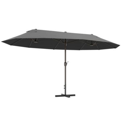 Parasol de jardin XXL parasol grande taille 4,6L x 2,7l x 2,4H m ouverture fermeture manivelle acier polyester haute densité gris
