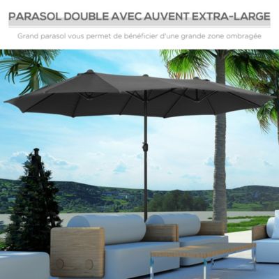 Parasol de jardin XXL parasol grande taille 4,6L x 2,7l x 2,4H m ouverture fermeture manivelle acier polyester haute densité gris