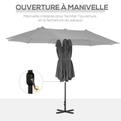 Parasol de jardin XXL parasol grande taille 4,6L x 2,7l x 2,4H m ouverture fermeture manivelle acier polyester haute densité gris