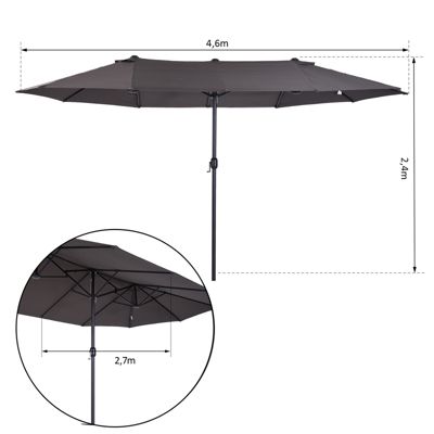 Parasol de jardin XXL parasol grande taille 4,6L x 2,7l x 2,4H m ouverture fermeture manivelle acier polyester haute densité gris