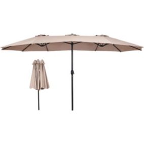 Parasol de Patio Double Face Extra Large avec Manivelle et Base 12 Nervures en Fer pour Balcon Plage Jardin Bordeaux