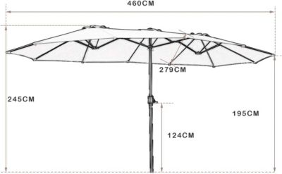 Parasol de Patio Double Face Extra Large avec Manivelle et Base 12 Nervures en Fer pour Balcon Plage Jardin Bordeaux