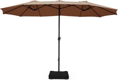 Parasol de Patio Double Face Extra Large avec Manivelle et Base 12 Nervures en Fer pour Balcon Plage Jardin