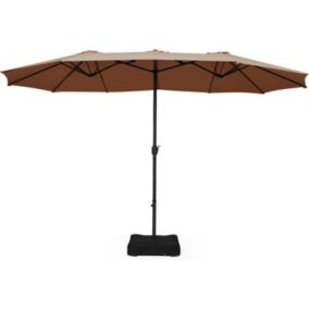 Parasol de Patio Double Face Extra Large avec Manivelle et Base 12 Nervures en Fer pour Balcon Plage Jardin