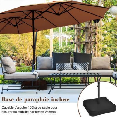 Parasol de Patio Double Face Extra Large avec Manivelle et Base 12 Nervures en Fer pour Balcon Plage Jardin