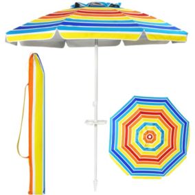 Parasol de Plage 2,2M Parasol Inclinable de Patio avec Porte-gobelet, Parapluie Rond de Jardin, H 173CM