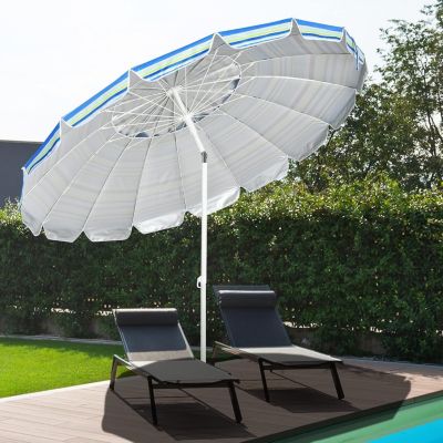 Parasol De Plage Inclinable 2,45m Protection Upf50 Baleines En Fibre De Verre Avec Sac Pied Amovible, Bleu Clair - Gamm Vert
