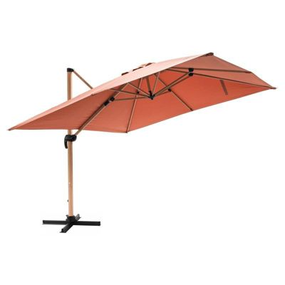 Parasol déporté carré 3x3m effet bois argile