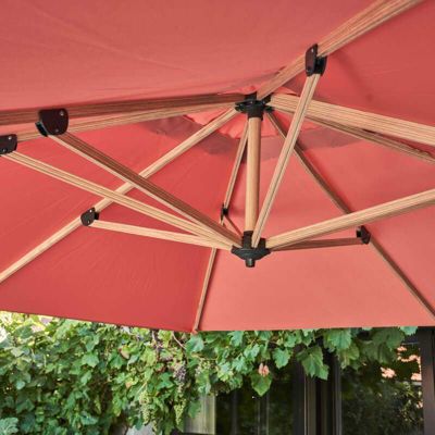 Parasol déporté carré 3x3m effet bois argile