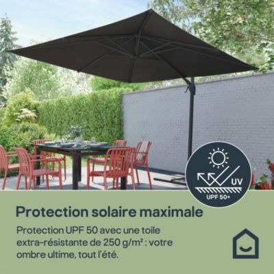 Parasol déporté inclinable carré ouverture manivelle anthracite 3 x 3m GoodHome Corby