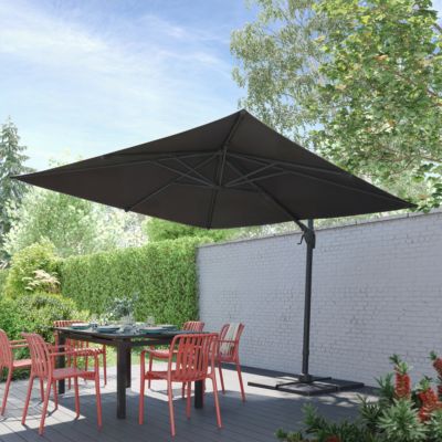 Parasol déporté inclinable carré ouverture manivelle anthracite 3 x 3m GoodHome Corby