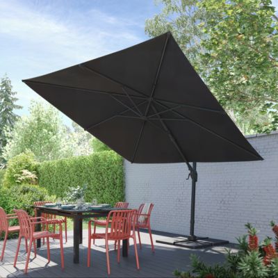 Parasol déporté inclinable carré ouverture manivelle anthracite 3 x 3m GoodHome Corby