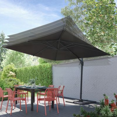 Parasol déporté inclinable carré ouverture manivelle anthracite 3 x 3m GoodHome Corby