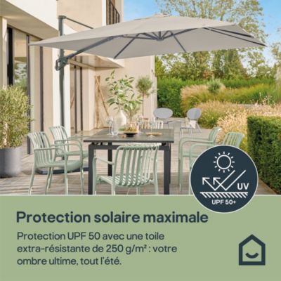 Parasol déporté inclinable carré ouverture manivelle moonbeam 3 x 3m GoodHome Corby