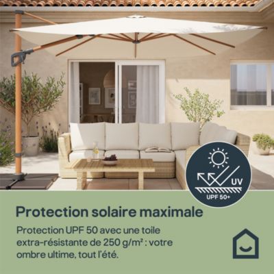 Parasol déporté inclinable carré ouverture manivelle moonbeam effet bois 3 x 3m GoodHome Corby