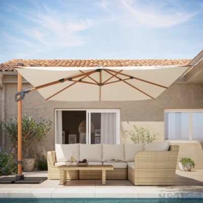 Parasol déporté inclinable carré ouverture manivelle moonbeam effet bois 3 x 3m GoodHome Corby