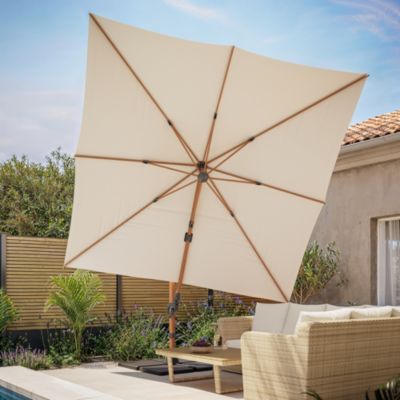 Parasol déporté inclinable carré ouverture manivelle moonbeam effet bois 3 x 3m GoodHome Corby