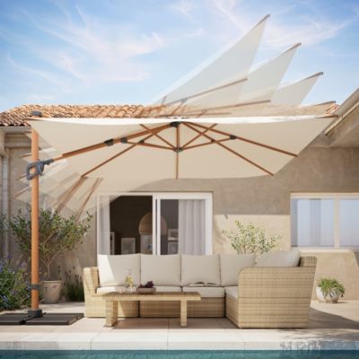 Parasol déporté inclinable carré ouverture manivelle moonbeam effet bois 3 x 3m GoodHome Corby