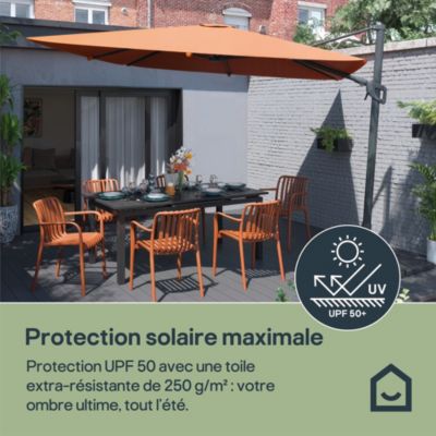 Parasol déporté inclinable carré ouverture manivelle orange 3 x 3m GoodHome Corby