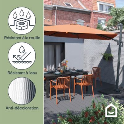 Parasol déporté inclinable carré ouverture manivelle orange 3 x 3m GoodHome Corby