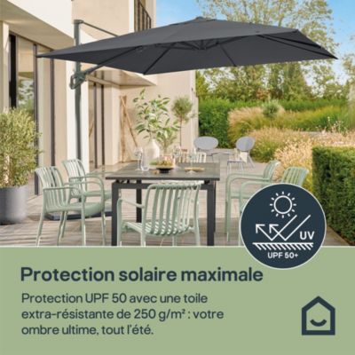 Parasol déporté inclinable rectangle ouverture manivelle anthracite 3 x 4m GoodHome Corby