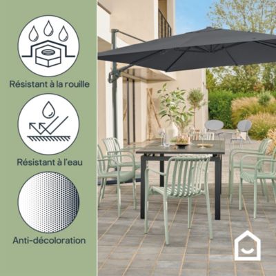 Parasol déporté inclinable rectangle ouverture manivelle anthracite 3 x 4m GoodHome Corby