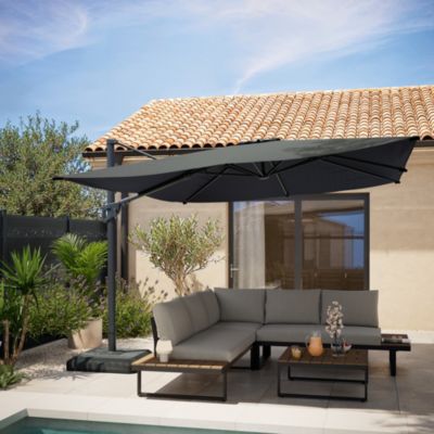Parasol déporté inclinable rectangle ouverture manivelle anthracite 3 x 4m GoodHome Corby