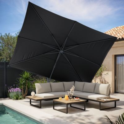 Parasol déporté inclinable rectangle ouverture manivelle anthracite 3 x 4m GoodHome Corby