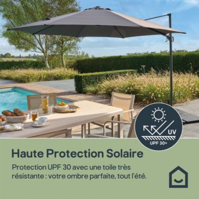 Parasol déporté inclinable rond ouverture manivelle anthracite 3,5m GoodHome Brindisi