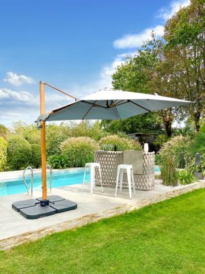 SiMPO LIFESTYLE Parasol Parasol En Bois 250 Cm 235 G/m² Polyester Rond UV50 Convient Pour Les Jardins, Patios, Terrasses