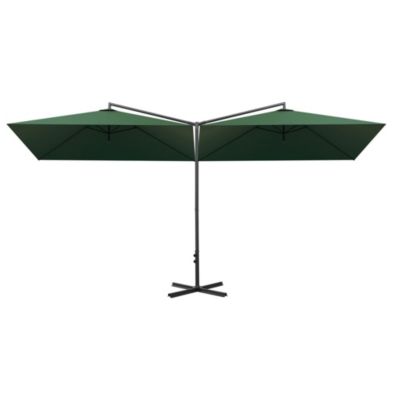 Parasol double avec mât en acier vert Helloshop26