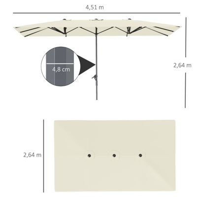 Parasol Double Avec Lumières LED Solaires - Dimensions 451 X 267 Cm - Aluminium Et Fibre De Verre - UV 50+ - Pour Jardin, Terrasse, Plage