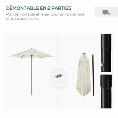 Parasol droit de jardin balcon terrasse grande taille toile polyester 160 g/m² dim. 1,96 x 2H m mât alu