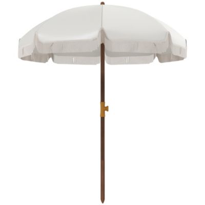Parasol droit de plage jardin style bohème à franges UV40+ crème
