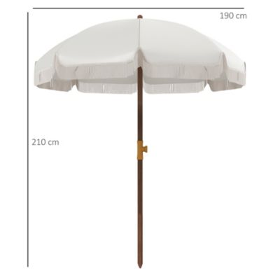 Parasol droit de plage jardin style bohème à franges UV40+ crème