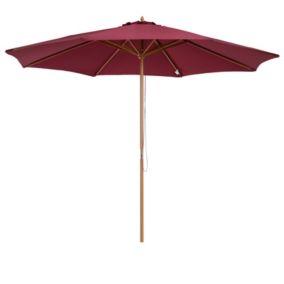 Parasol droit en bois polyester haute densité protection solaire dia. 3 x 2,5H m rouge